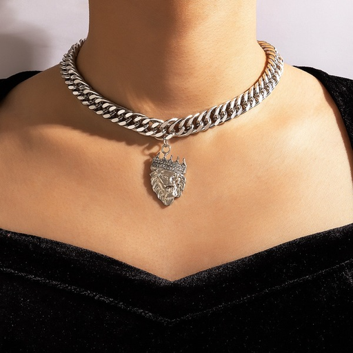 Bulk Jewelry Wholesale silver alloy diamond lion thick chain necklace JDC-NE-C076 Wholesale factory from China YIWU China