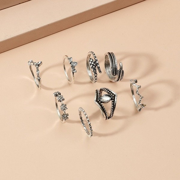 Bulk Jewelry Wholesale silver alloy diamond snake leaf flower 8-piece ring JDC-RS-GSKQ021 Wholesale factory from China YIWU China