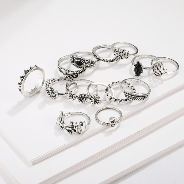 Bulk Jewelry Wholesale silver alloy elephant flower leaf star ring 14-piece set JDC-RS-C136 Wholesale factory from China YIWU China