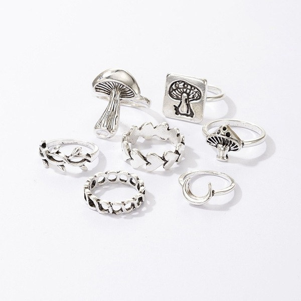 Bulk Jewelry Wholesale silver alloy ethnic wind mushroom love moon leaf ancient silver 7 piece rings set JDC-RS-C235 Wholesale factory from China YIWU China