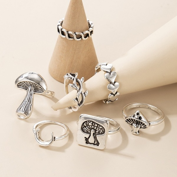 Bulk Jewelry Wholesale silver alloy ethnic wind mushroom love moon leaf ancient silver 7 piece rings set JDC-RS-C235 Wholesale factory from China YIWU China