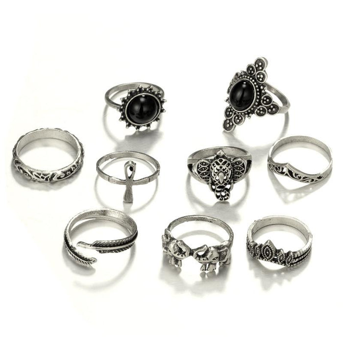 Bulk Jewelry Wholesale silver alloy feather sun crown ring set of 9 JDC-RS-C204 Wholesale factory from China YIWU China