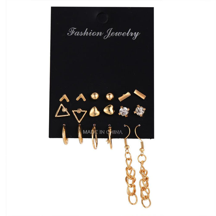 Wholesale silver alloy heart-shaped diamond geometric earrings 9 pairs of JDC-ES-F324 Earrings JoyasDeChina gold Wholesale Jewelry JoyasDeChina Joyas De China