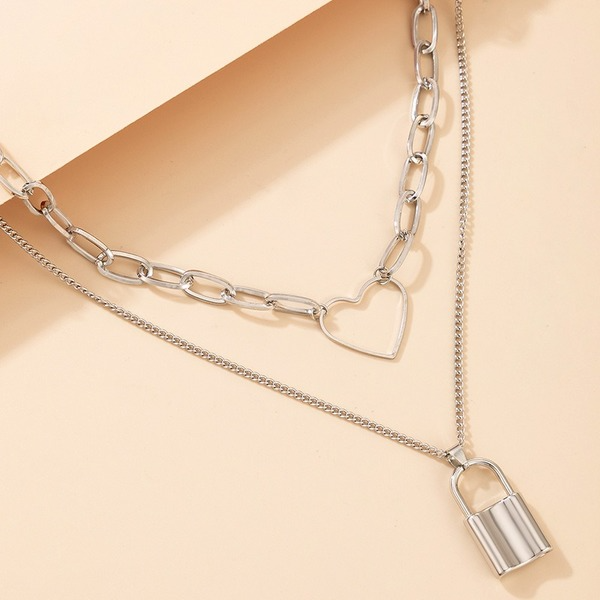 Bulk Jewelry Wholesale silver alloy hearts lock pendant necklace women JDC-NE-C077 Wholesale factory from China YIWU China