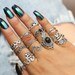 Bulk Jewelry Wholesale silver alloy hollow black gem flower ring 13-piece set JDC-RS-C206 Wholesale factory from China YIWU China