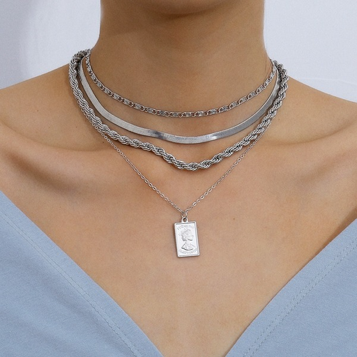 Bulk Jewelry Wholesale silver alloy human head embossed necklace JDC-NE-KunJ034 Wholesale factory from China YIWU China