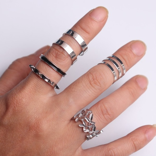 Bulk Jewelry Wholesale silver alloy leaf rivet ring four-piece set JDC-RS-RL026 Wholesale factory from China YIWU China