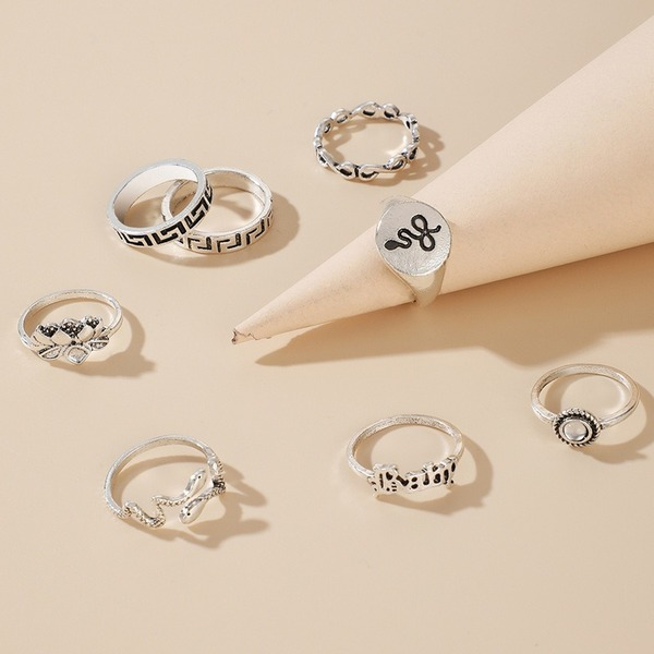 Bulk Jewelry Wholesale silver alloy lotus snake ring 8 sets JDC-RS-C155 Wholesale factory from China YIWU China