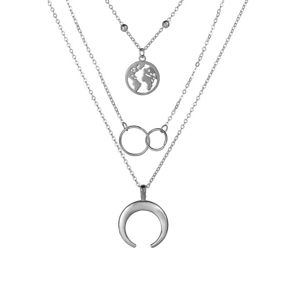 Bulk Jewelry Wholesale silver alloy moon map multi-layer necklace  JDC-NE-F338 Wholesale factory from China YIWU China