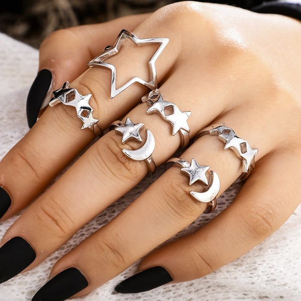 Bulk Jewelry Wholesale silver alloy moon star opening ring 7-piece set JDC-RS-C205 Wholesale factory from China YIWU China