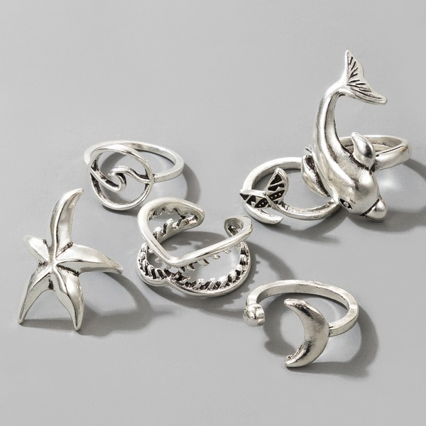 Bulk Jewelry Wholesale Silver Alloy Ocean Dolphin Starfish Moon Fishtail Ring JDC-RS-C173 Wholesale factory from China YIWU China