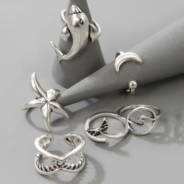 Bulk Jewelry Wholesale Silver Alloy Ocean Dolphin Starfish Moon Fishtail Ring JDC-RS-C173 Wholesale factory from China YIWU China