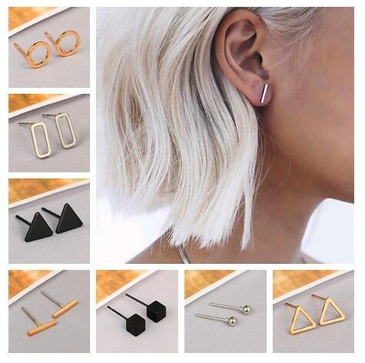 Bulk Jewelry Wholesale silver alloy one-word dot triangle quadrut earrings JDC-ES-C069 Wholesale factory from China YIWU China