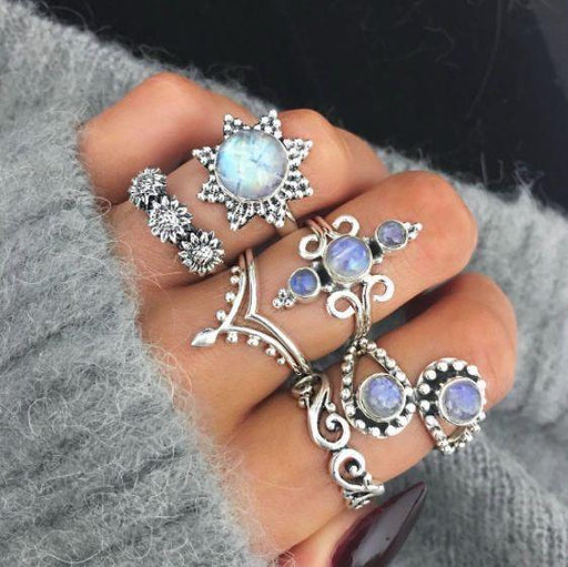 Bulk Jewelry Wholesale silver alloy opal flower ring set of six JDC-RS-C131 Wholesale factory from China YIWU China