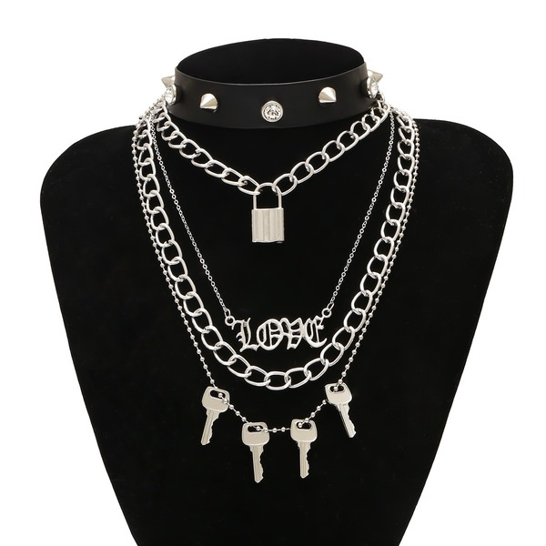 Bulk Jewelry Wholesale silver alloy PU lock key necklace female JDC-NE-KunJ019 Wholesale factory from China YIWU China