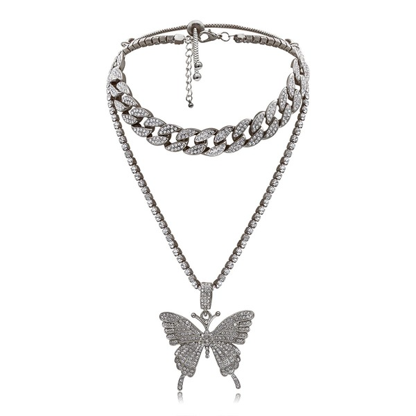 Bulk Jewelry Wholesale silver alloy rhinestone ancient butterfly pendant necklace JDC-NE-KunJ001 Wholesale factory from China YIWU China