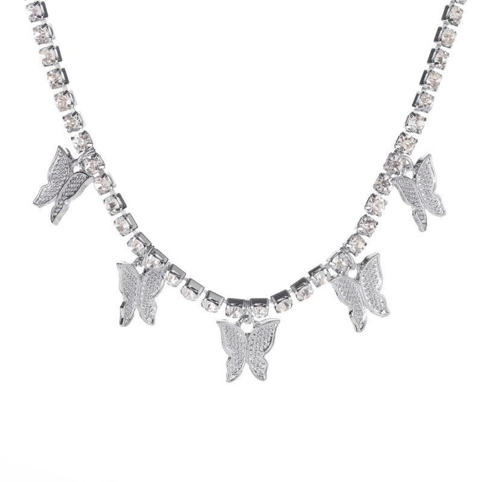 Bulk Jewelry Wholesale silver alloy rhinestone butterfly pendant necklace women JDC-NE-GSD002 Wholesale factory from China YIWU China