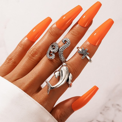 Bulk Jewelry Wholesale silver alloy squid starfish dolphin 3 piece rings set JDC-RS-C216 Wholesale factory from China YIWU China