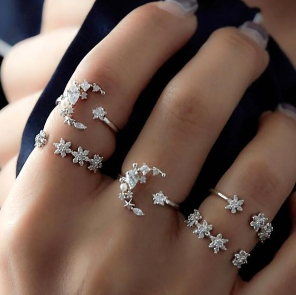 Bulk Jewelry Wholesale silver alloy star moon crystal ring JDC-RS-C115 Wholesale factory from China YIWU China