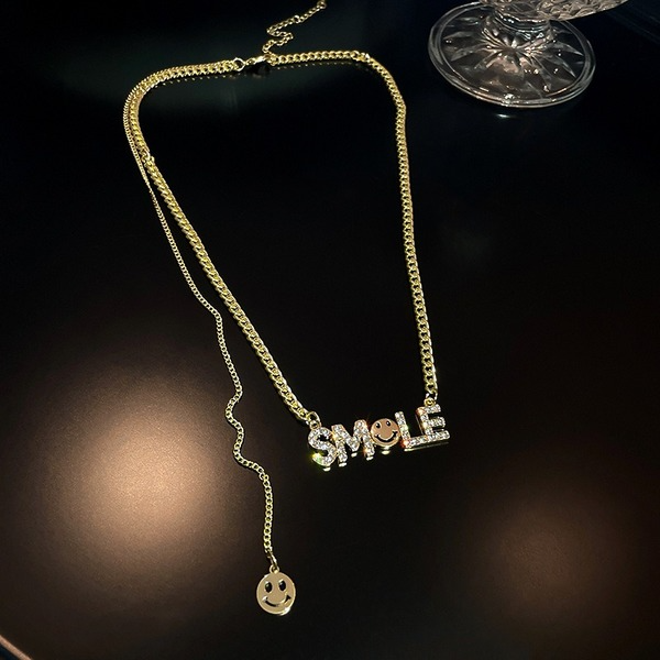 Bulk Jewelry Wholesale silver alloy studded English letter smiley face necklace JDC-NE-BY052 Wholesale factory from China YIWU China
