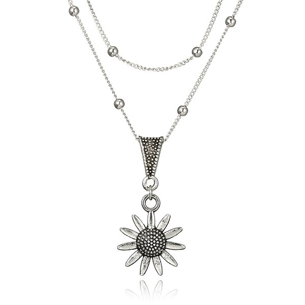 Bulk Jewelry Wholesale silver alloy triangle sunflower flower necklace JDC-NE-C078 Wholesale factory from China YIWU China