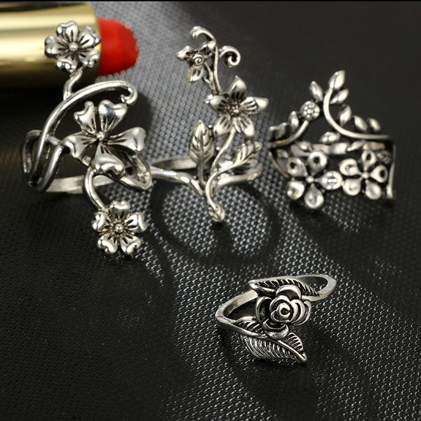 Bulk Jewelry Wholesale silver alloy vine leaf flower ring 4 piece set JDC-RS-C096 Wholesale factory from China YIWU China