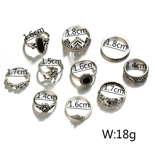 Bulk Jewelry Wholesale silver alloy Xingyue black gem yoga symbol set of ten rings JDC-RS-C100 Wholesale factory from China YIWU China