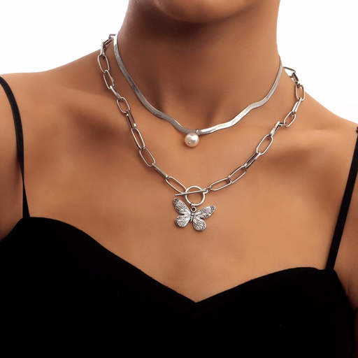Wholesale silver butterfly pendant alloy necklaces JDC-NE-ZW020 necklaces JoyasDeChina Wholesale Jewelry JoyasDeChina Joyas De China