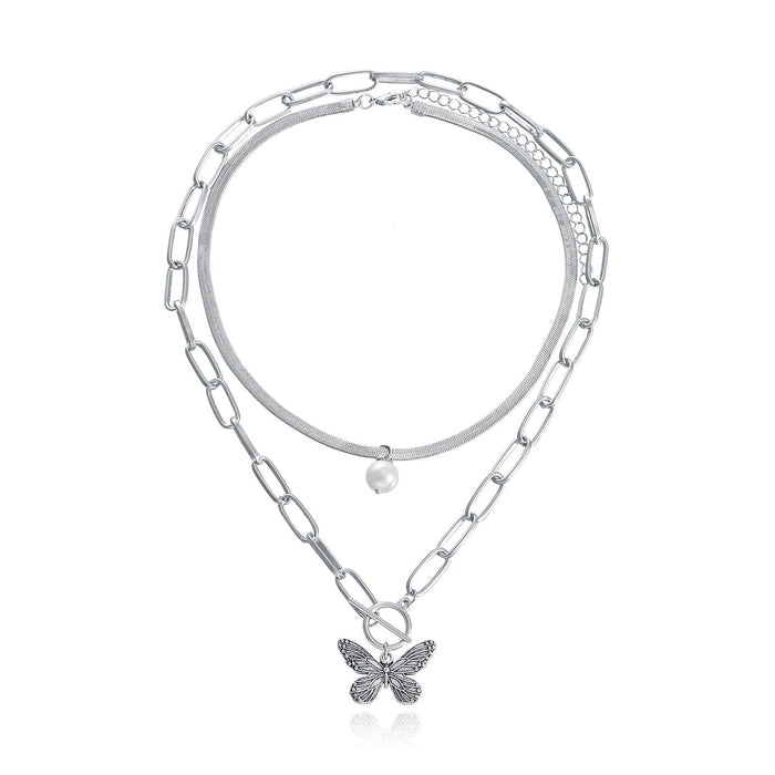 Wholesale silver butterfly pendant alloy necklaces JDC-NE-ZW020 necklaces JoyasDeChina white K Wholesale Jewelry JoyasDeChina Joyas De China