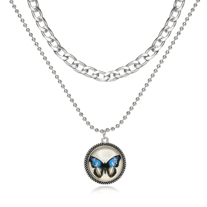 Bulk Jewelry Wholesale silver butterfly pendant double alloy necklace JDC-NE-F337 Wholesale factory from China YIWU China