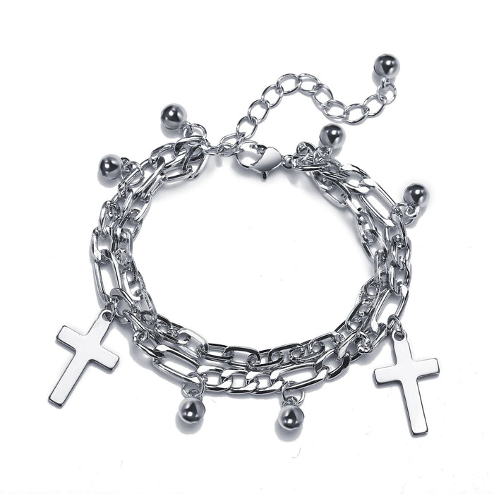 Wholesale silver color alloy double cross pendant bracelet JDC-BT-F536 Bracelet JoyasDeChina 5286804 Wholesale Jewelry JoyasDeChina Joyas De China