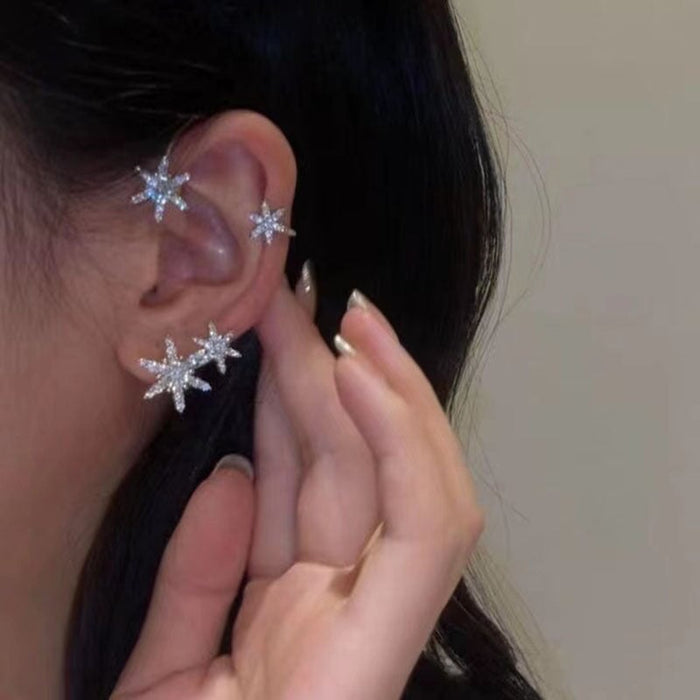 Wholesale silver diamond-encrusted snowflake alloy earhooks JDC-ES-ChiH007 Earrings 池豪 Wholesale Jewelry JoyasDeChina Joyas De China