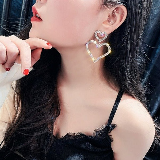 Wholesale silver diamond inlaid Double Love Earrings JDC-ES-BY-044 Earrings 宝钰 Wholesale Jewelry JoyasDeChina Joyas De China