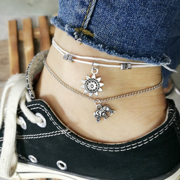 Bulk Jewelry Wholesale silver elephant sun three-layer alloy anklet JDC-AS-F418 Wholesale factory from China YIWU China