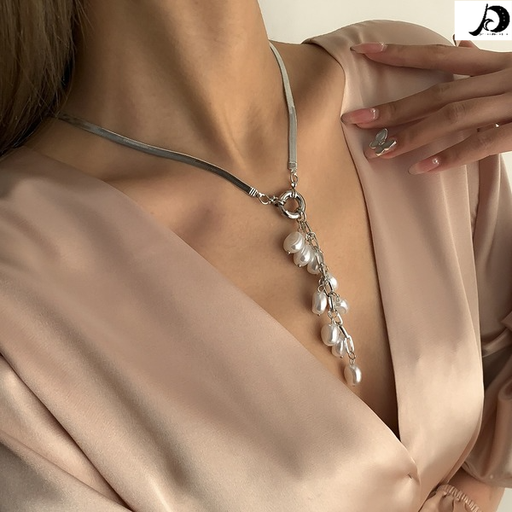 Bulk Jewelry Wholesale silver metal imitation pearl tassel necklace JDC-NE-KunJ042 Wholesale factory from China YIWU China