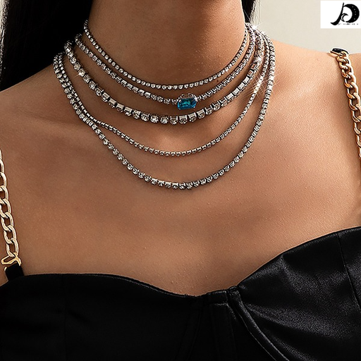 Bulk Jewelry Wholesale silver metal sapphire claw chain drill multi-layer necklace JDC-NE-KunJ062 Wholesale factory from China YIWU China