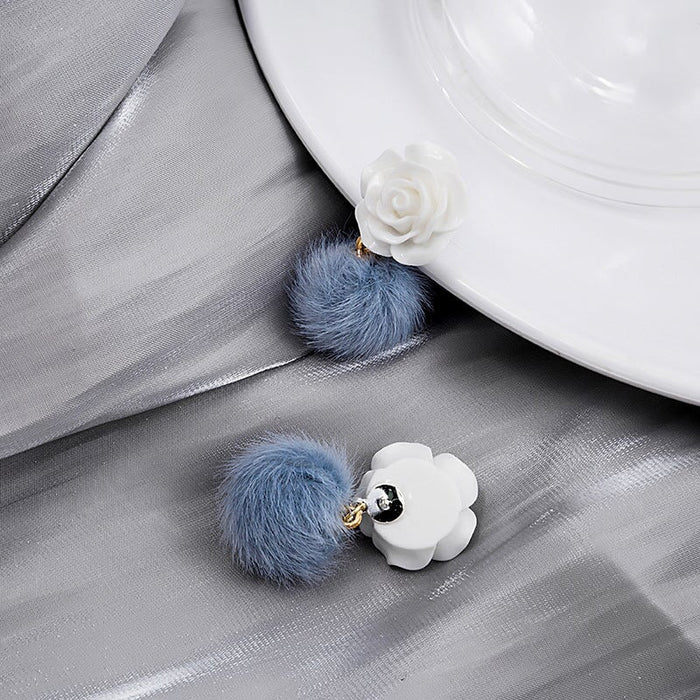 Wholesale Silver Needle Alloy Plush Rose Flower Hair Ball Earrings JDC-ES-GSMDD026 Earrings 萌豆豆 Wholesale Jewelry JoyasDeChina Joyas De China