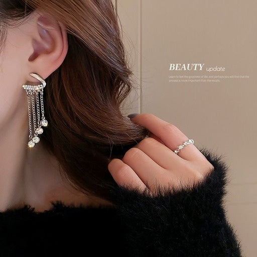 Wholesale Silver Needle Alloy Rhinestone Chain Tassel Earrings JDC-ES-BY163 Earrings 宝钰 Wholesale Jewelry JoyasDeChina Joyas De China