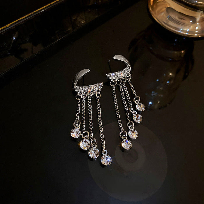 Wholesale Silver Needle Alloy Rhinestone Chain Tassel Earrings JDC-ES-BY163 Earrings 宝钰 silver Wholesale Jewelry JoyasDeChina Joyas De China