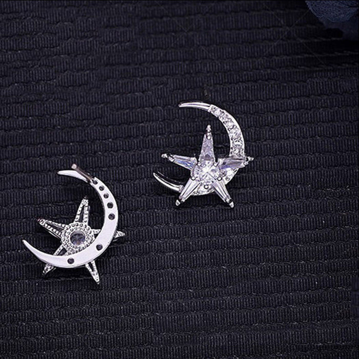 Wholesale Silver Needle Copper Star Moon Zircon Earrings JDC-ES-XuF114 Earrings 旭帆 Wholesale Jewelry JoyasDeChina Joyas De China