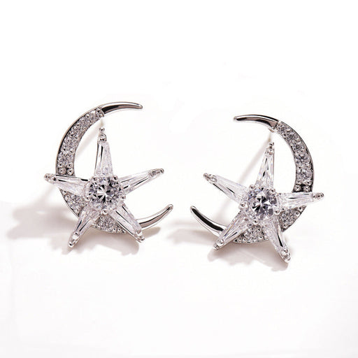 Wholesale Silver Needle Copper Star Moon Zircon Earrings JDC-ES-XuF114 Earrings 旭帆 white Wholesale Jewelry JoyasDeChina Joyas De China