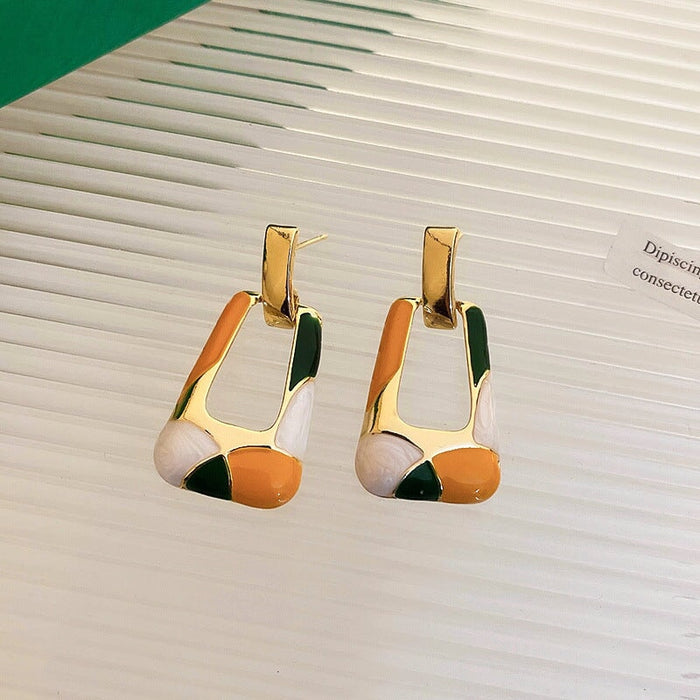 Wholesale Silver Needle Enamel Alloy Earrings JDC-ES-BY178 Earrings 宝钰 orange Wholesale Jewelry JoyasDeChina Joyas De China