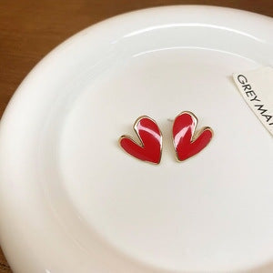 Wholesale Silver Needle Enamel Alloy Heart Earrings JDC-ES-BY176 Earrings 宝钰 red Wholesale Jewelry JoyasDeChina Joyas De China