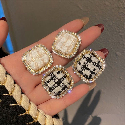 Wholesale Silver Needle Rhinestone Alloy Check Earrings JDC-ES-XC345 Earrings 夏晨 Wholesale Jewelry JoyasDeChina Joyas De China