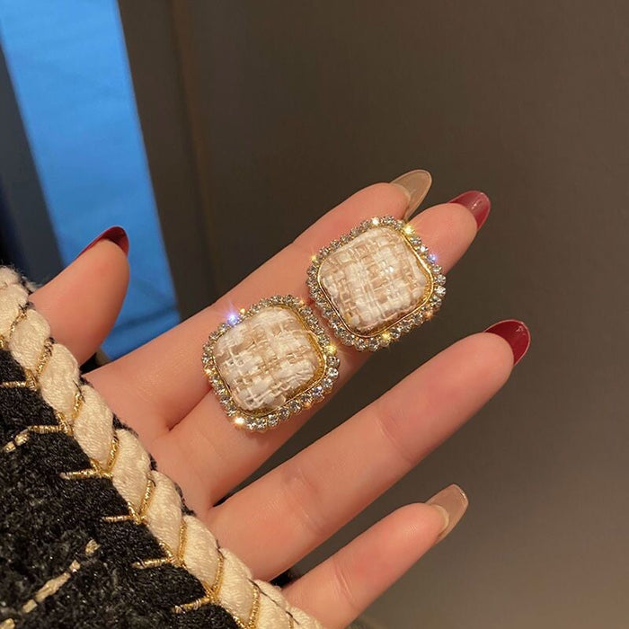 Wholesale Silver Needle Rhinestone Alloy Check Earrings JDC-ES-XC345 Earrings 夏晨 white Wholesale Jewelry JoyasDeChina Joyas De China