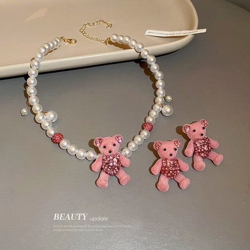 Wholesale Silver Needle Rhinestone Flocking Bear Fabric Earrings JDC-ES-BY189 Earrings 宝钰 Wholesale Jewelry JoyasDeChina Joyas De China