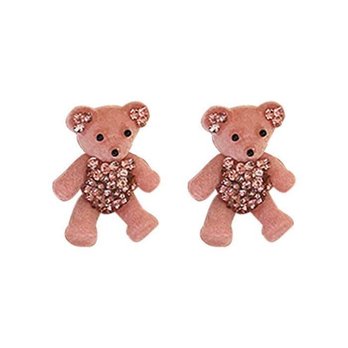 Wholesale Silver Needle Rhinestone Flocking Bear Fabric Earrings JDC-ES-BY189 Earrings 宝钰 Wholesale Jewelry JoyasDeChina Joyas De China