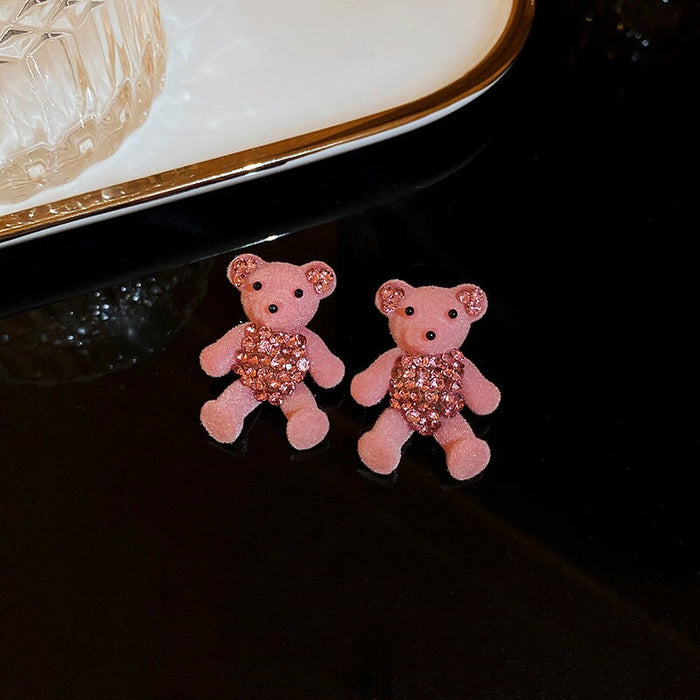 Wholesale Silver Needle Rhinestone Flocking Bear Fabric Earrings JDC-ES-BY189 Earrings 宝钰 earrings Wholesale Jewelry JoyasDeChina Joyas De China