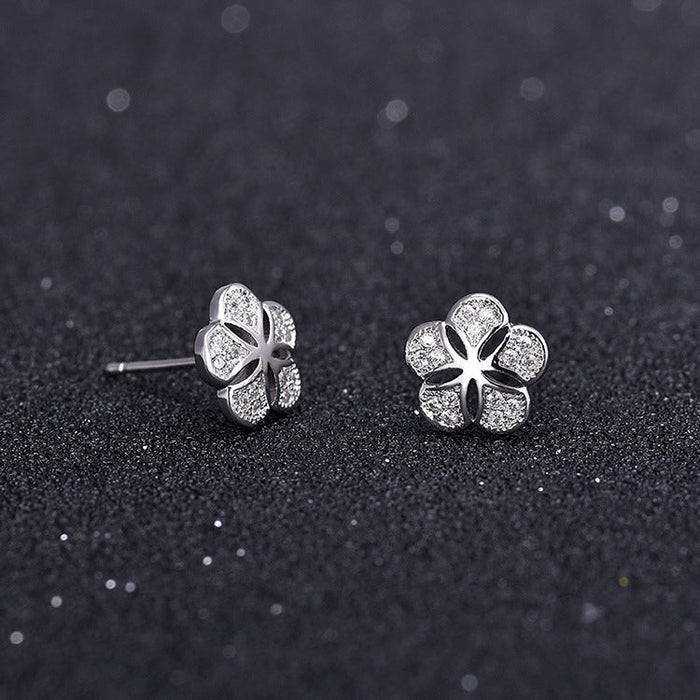 Wholesale Silver Needle Zircon Flower Copper Earrings JDC-ES-QLX028 Earrings 巧兰轩 Wholesale Jewelry JoyasDeChina Joyas De China