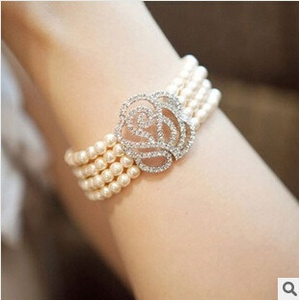 Bulk Jewelry Wholesale silver pearl four layer pearl Elastic Bracelet JDC-BT-D483 Wholesale factory from China YIWU China